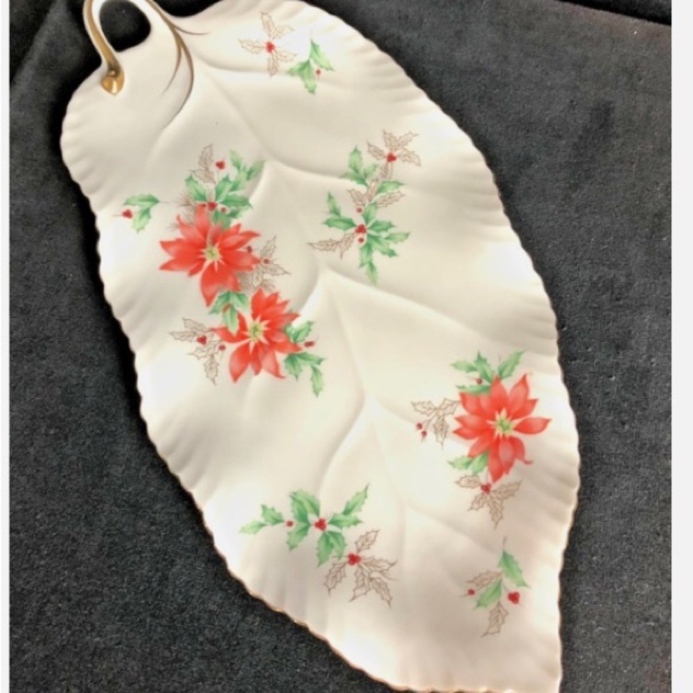Vintage Mikasa Ivory Bone China Platter Christmas Poinsettia
